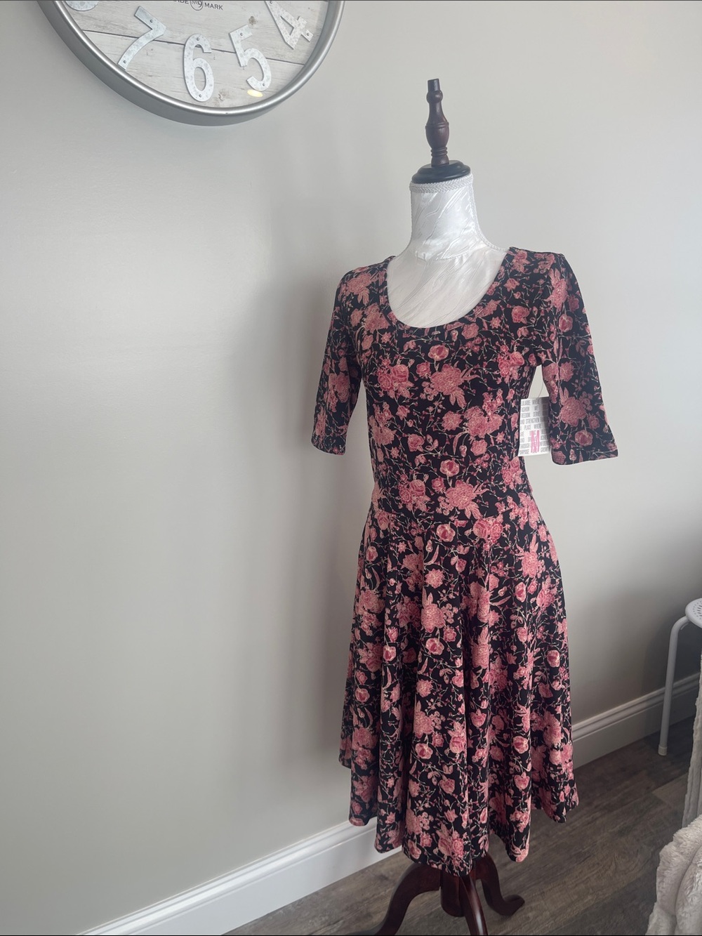 LuLaRoe Black Dress with Pink Floral Print